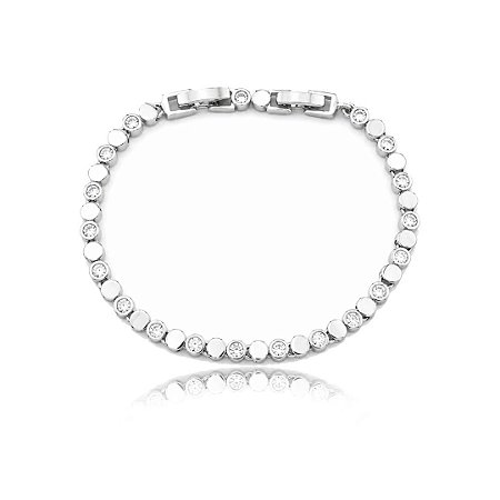 Pulseira cravejada de zircônia cristal banho em ródio branco