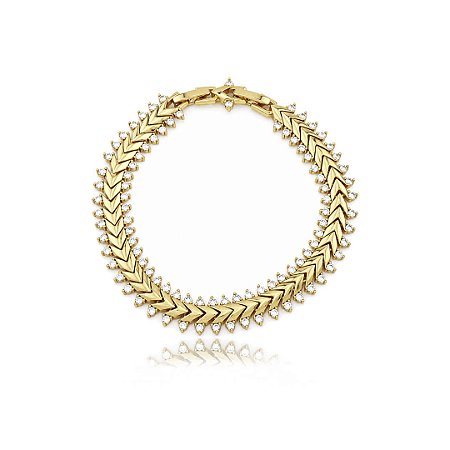 Pulseira cravejada de zircônia cristal banho em Ouro 18k