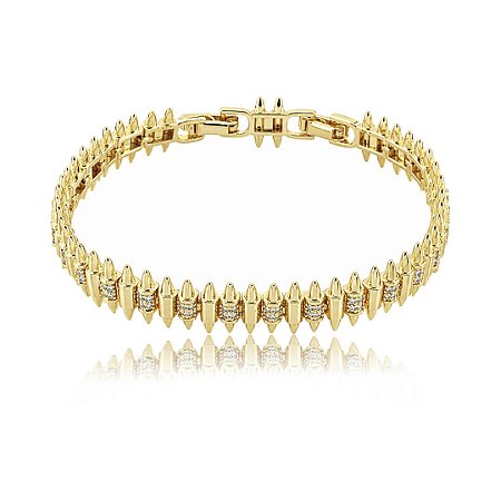 Pulseira cravejada de zircônia cristal banho em Ouro 18k
