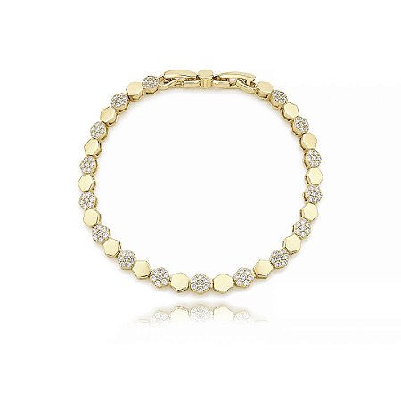 Pulseira cravejada de zircônia cristal banho em Ouro 18k