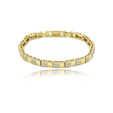 Pulseira cravejada de zircônia cristal banho em Ouro 18k