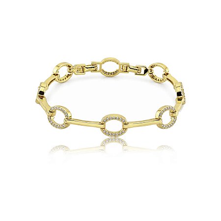 Pulseira cravejada de zircônia cristal banho em Ouro 18k