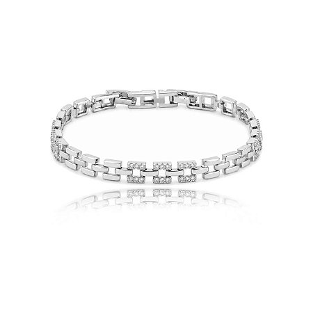 Pulseira cravejada de zircônia cristal banho em ródio branco