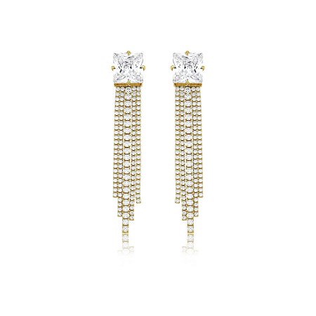Brinco de luxo cravejado de zircônia cristal banho em ouro 18k