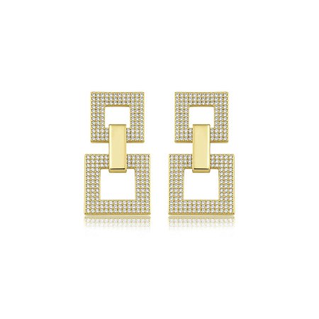 Brinco dourado cravejado de zircônia cristal banho em ouro 18k