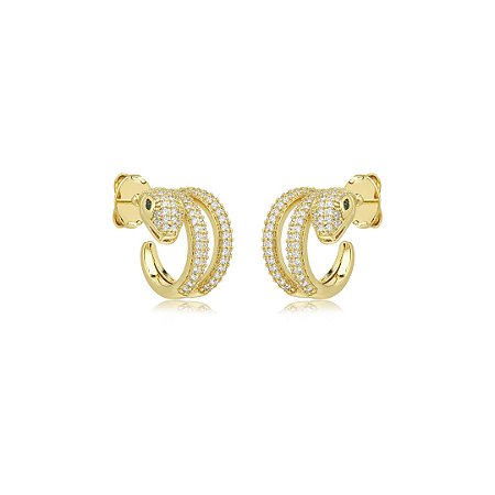 Brinco de argola cravejado de zircônia cristal banho em ouro 18k