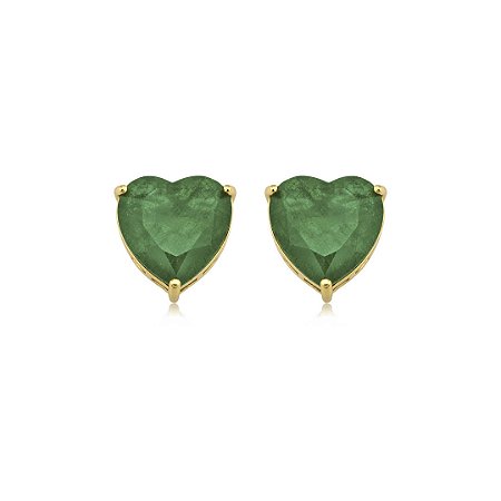 Brinco de coração com pedra fusion esmeralda banho em ouro 18k