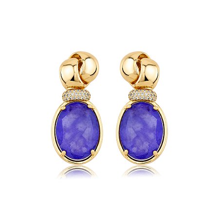 Brinco cravejado de zircônia cristal com pedra fusion ametista banho em ouro 18k