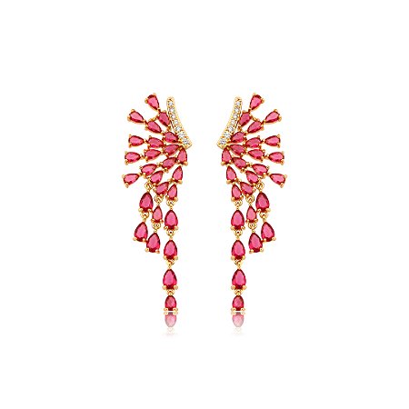 Brinco cravejado em degradê de zircônia pink banho em ouro 18k