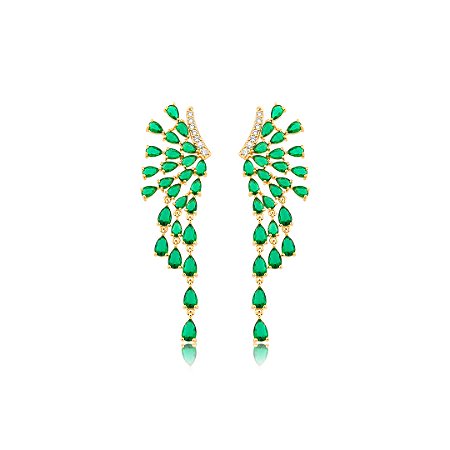 Brinco cravejado de zircônia esmeralda banho em ouro 18k