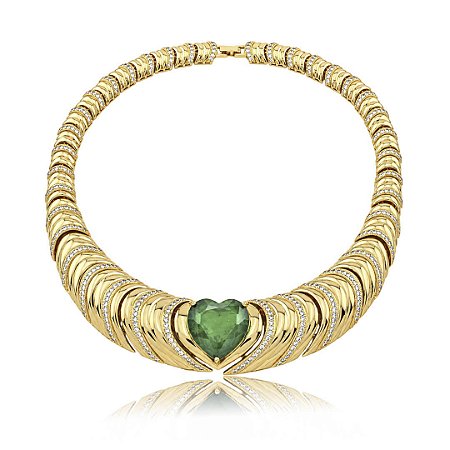 Colar de aro luxo de coração cravejado de zircônia cristal com pedra fusion esmeralda banho em ouro 18k