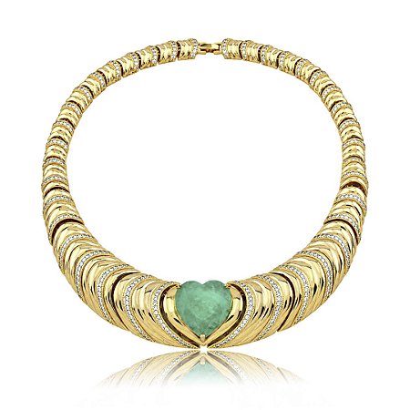 Colar de aro luxo de coração cravejado de zircônia cristal com pedra fusion turmalina banho em ouro 18k