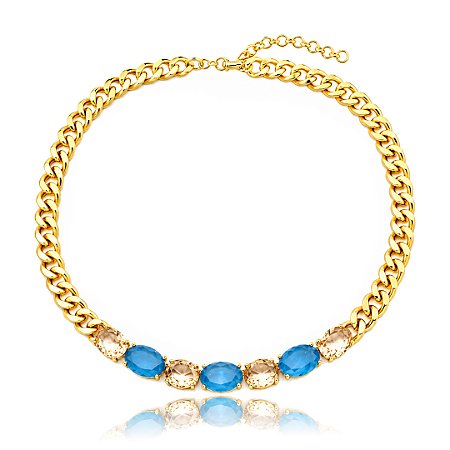 Colar de corrente com zircônia morganita e pedra fusion topázio banho em ouro 18k