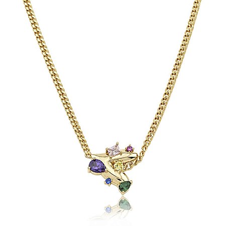 Colar de corrente com pingente de coração com zircônia colorida banho em ouro 18k