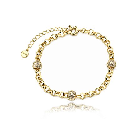 Tornozeleira dourada cravejada de zircônia cristal banho em ouro 18k
