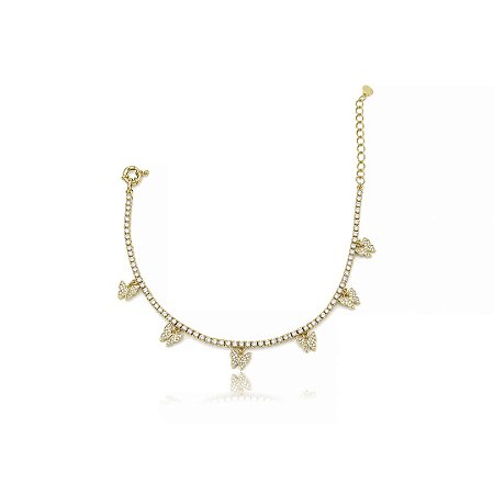 Tornozeleira de riviera cravejada de zircônia cristal banho em ouro 18k