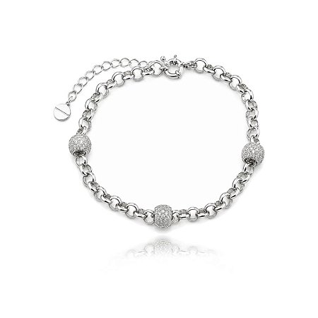 Tornozeleira de corrente cravejada de zircônia cristal banho em ródio branco