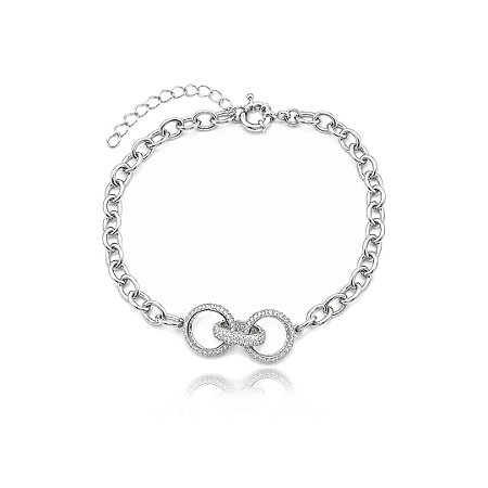 Tornozeleira de corrente cravejada de zircônia cristal banho em ródio branco