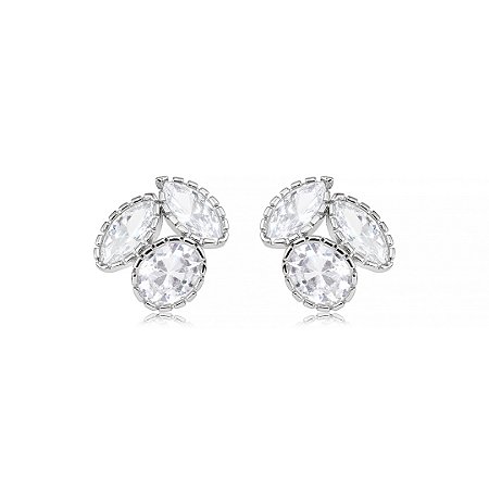 Brinco cravejado de zircônia cristal banho em ródio branco