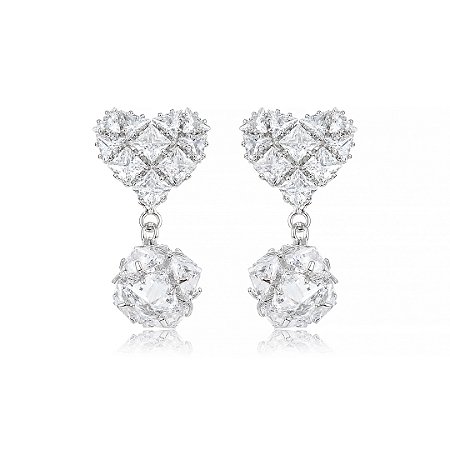 Brinco de coração cravejado de zircônia cristal banho em ródio branco