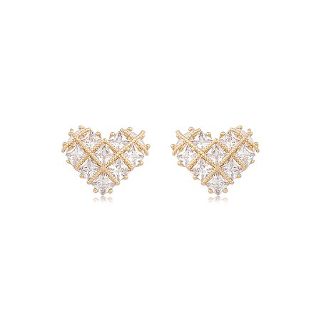 Brinco de coração cravejado de zircônia cristal banho em ouro 18k