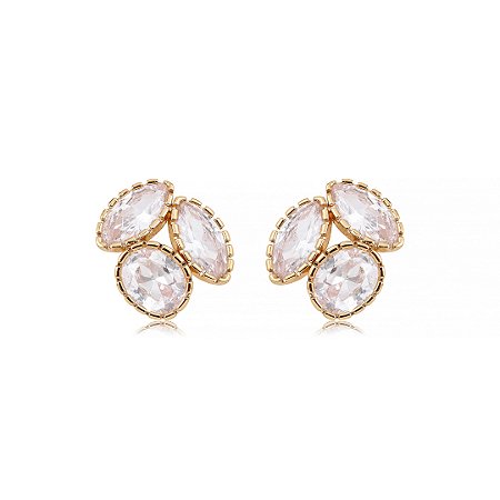 Brinco dourado cravejado de zircônia cristal banho em ouro 18k