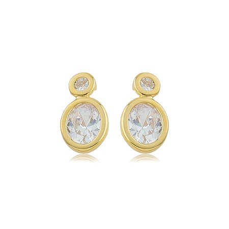 Brinco dourado cravejado de zircônia cristal banho em ouro 18k