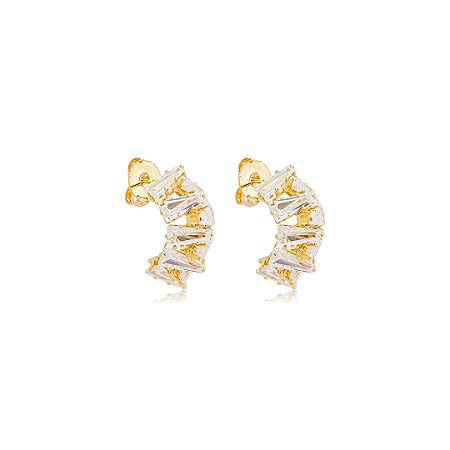 Brinco de argola cravejado de zircônia cristal banho em ouro 18k