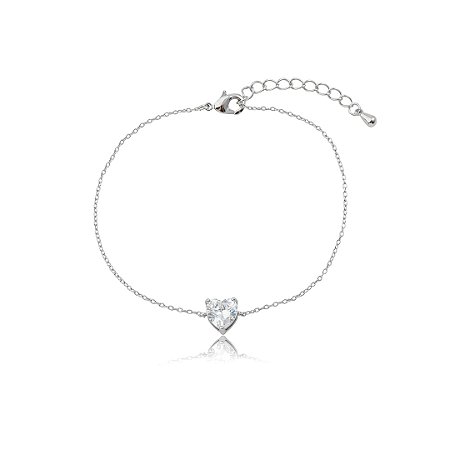 Pulseira de corrente coração com detalhe em zircônia cristal banho em ródio branco