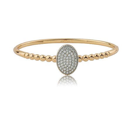 Bracelete dourado cravejado de zircônia cristal banho em ouro 18k
