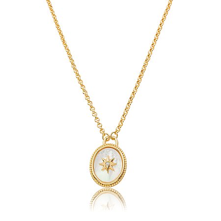 Colar dourado com pingente em madre pérola banho em ouro 18k