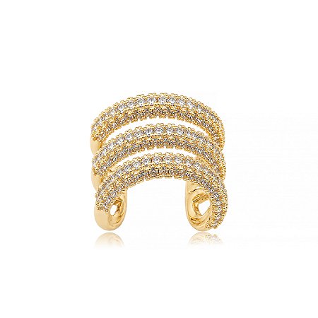 Piercing fake cravejado de zircônia cristal banho em ouro 18k