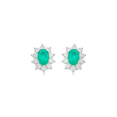 Brinco de base cravejado de zircônia cristal com pedra fusion esmeralda banho em ródio branco