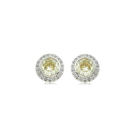 Brinco de base cravejado de zircônia cristal e yellow fancy banho em ródio branco