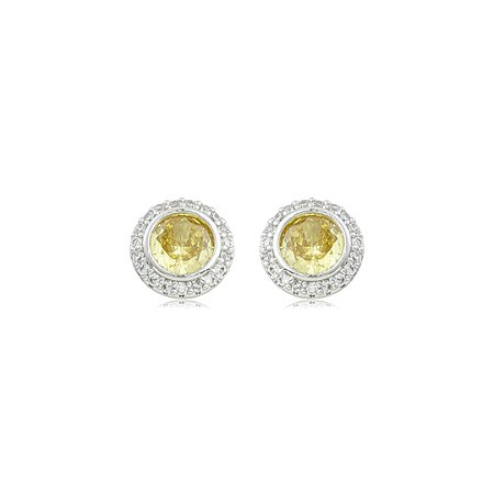 Brinco de base cravejado de zircônia cristal e yellow banho em ródio branco