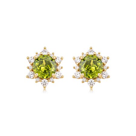 Brinco de base cravejado de zircônia cristal e peridoto banho em ouro 18k