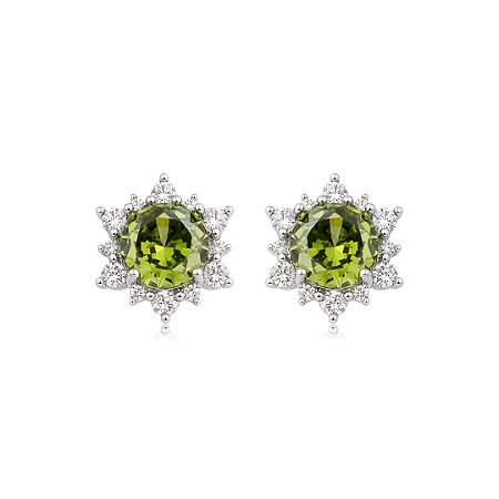 Brinco de base cravejado de zircônia cristal e peridoto banho em ródio branco