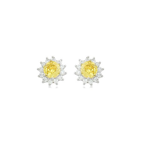 Brinco de base cravejado de zircônia cristal e yellow banho em ródio branco
