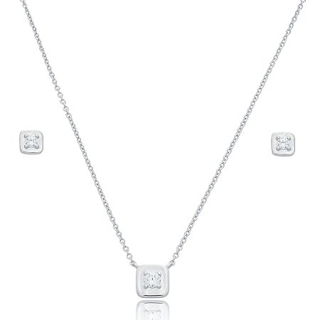 Conjunto de brinco e colar com zircônia cristal banho em ródio branco