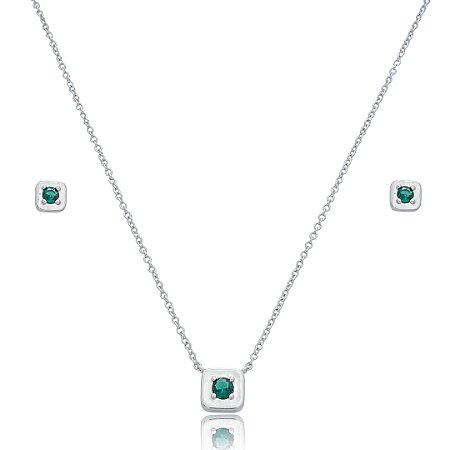 Conjunto de brinco e colar com zircônia esmeralda banho em ródio branco