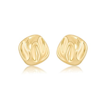 Brinco dourado liso orgânico banho em ouro 18k