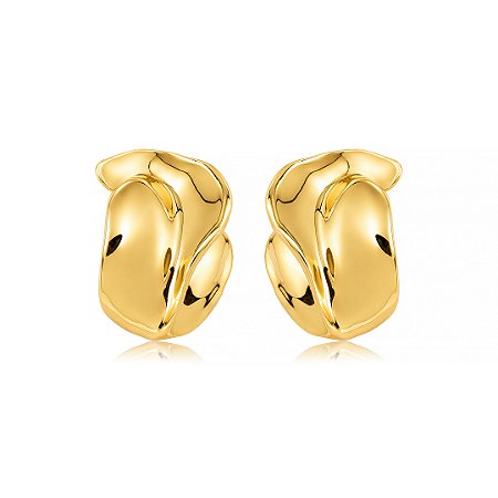 Brinco dourado liso orgânico banho em ouro 18k