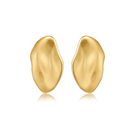 Brinco dourado acetinado liso banho em ouro 18k