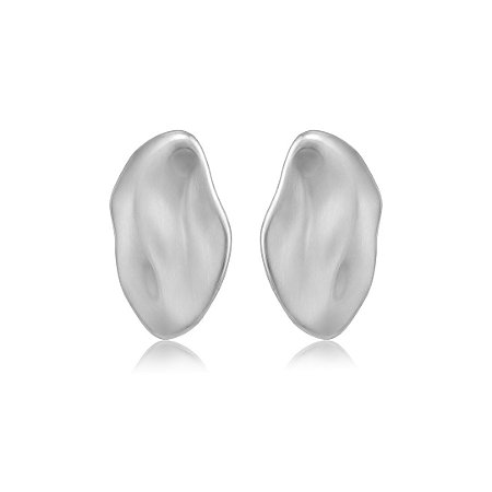 Brinco acetinado liso banho em ródio branco