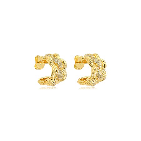 Brinco de argola cravejado de zircônia cristal banho em ouro 18k