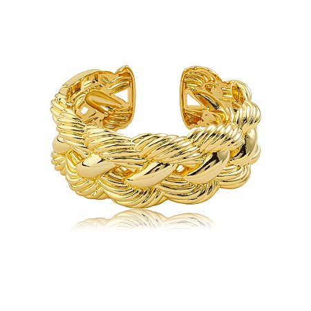 Bracelete dourado liso trançado banho em ouro 18k