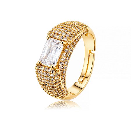 Anel dourado cravejado de zircônia cristal banho em ouro 18k