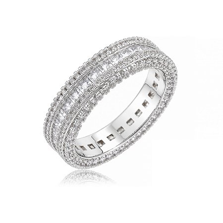 Anel cravejado de zircônia cristal banho em ródio branco