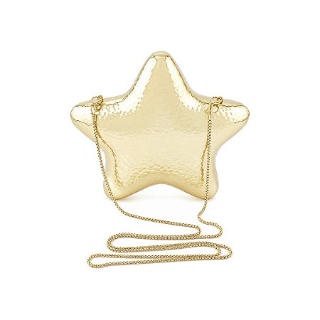 Bolsa cluth estrela dourada lisa banho em ródio branco