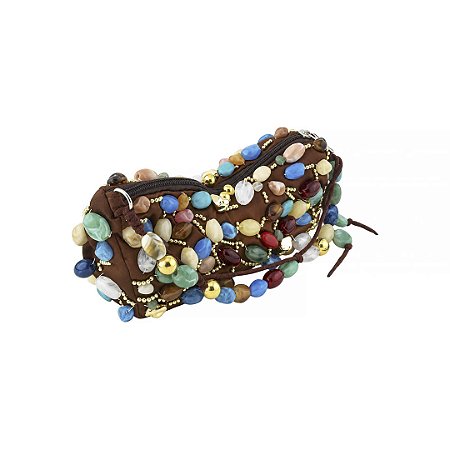 Bolsa marrom com pedras naturais